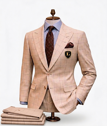 Camel Windowpane Check Suit
