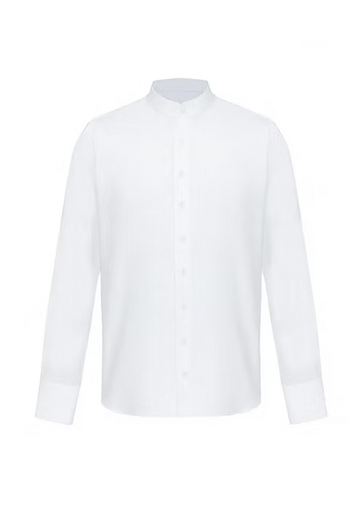 White Button-Down Collarless Shirt