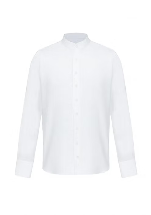 White Button-Down Collarless Shirt